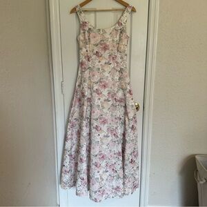 Jessica McClintock Vintage Bridal Floral Dress Sleeveless Scoop Neck Gown Sz 8